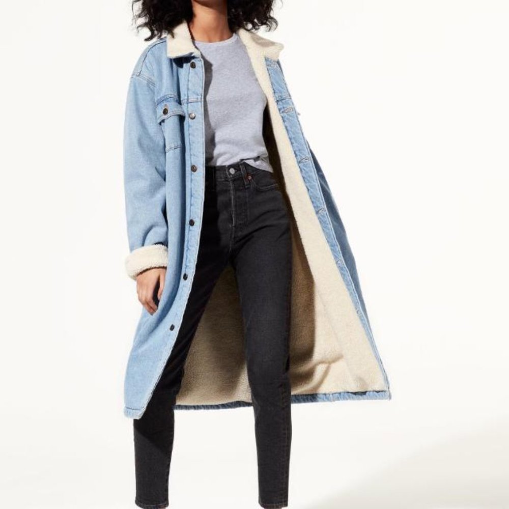 Golden by TNA Murad Long Denim and Shearling Jacket